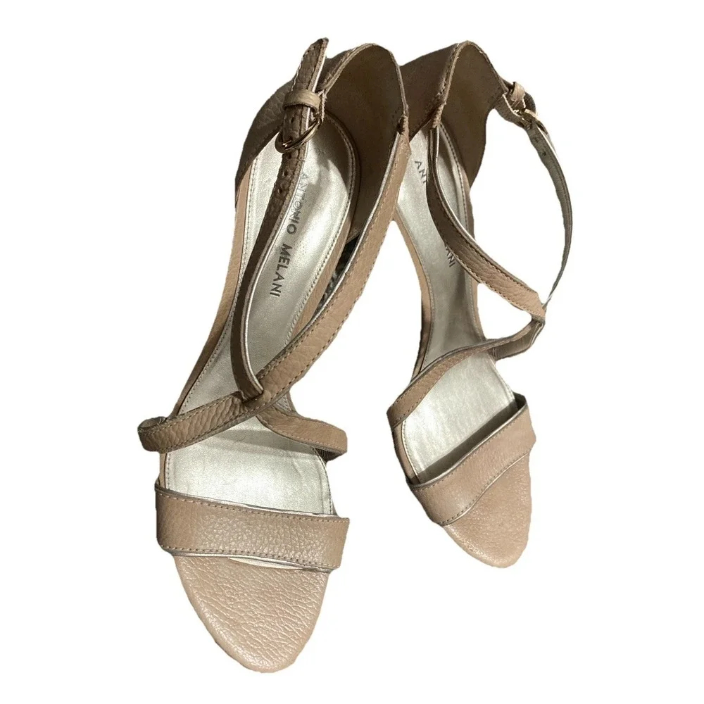 Antonio Melani Women's Strappy Heeled Sandals Leather Open Toe Slingback 11M